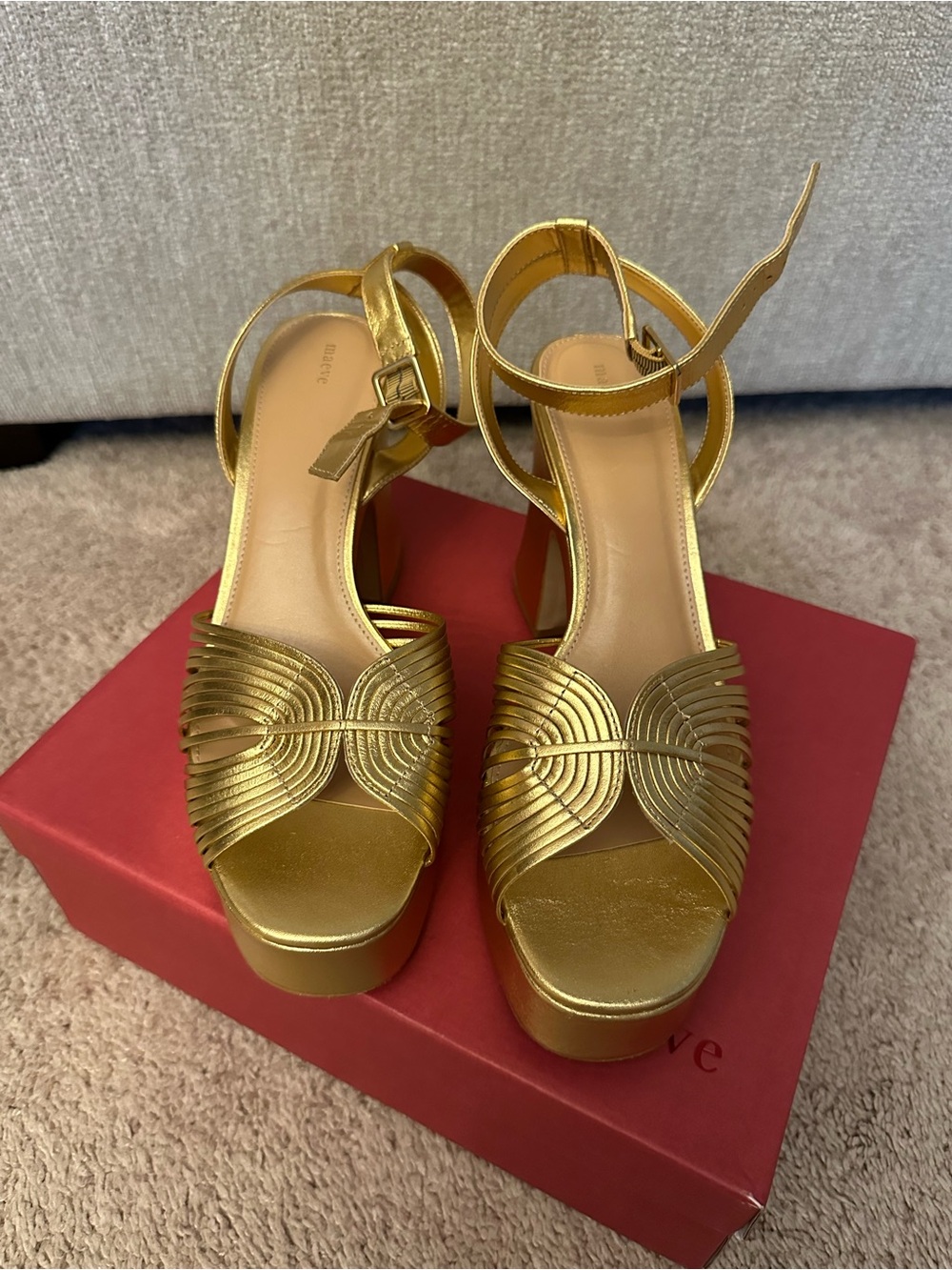 Anthropologie Maeve Platform Heels Gold